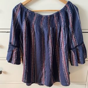 Anthropologie Braeve blue off shoulder shirt